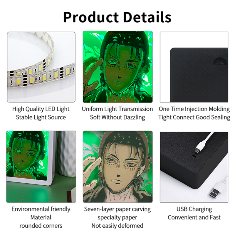 Anime Light box Laser Carving Paper cut Light Box Action figure Face shadow lamp led strip lights usb Table Lamp Room Decor Gift