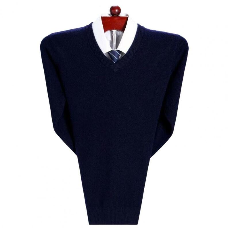 Suéter de punto grueso con cuello en V para hombre, Jersey elástico de manga larga, suelto, suave, antiretráctil, longitud media, Otoño e Invierno