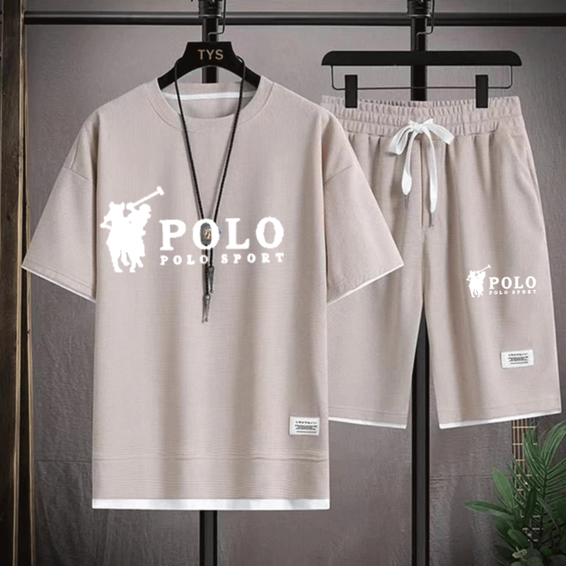 Leisure sports men's set digital printed honeycomb printed T-shirt+pants set