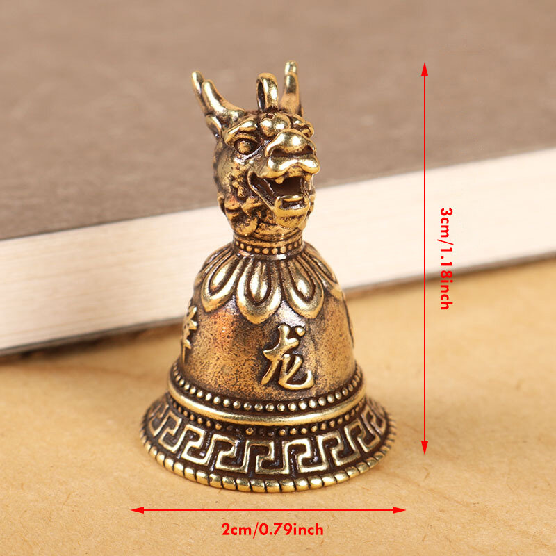 LLavero de latón chino con cabezas de animales del zodiaco, colgante de campana, joyería Vintage de cobre, Feng Shui, llavero de coche, regalo