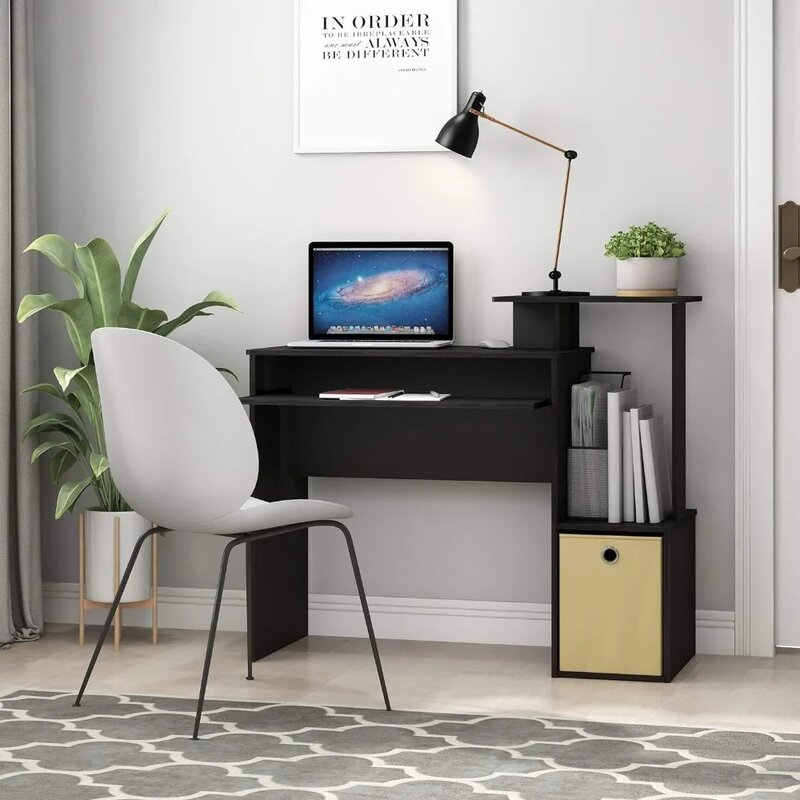 Bureau d'ordinateur polyvalent pour la maison et le bureau, noir et marron