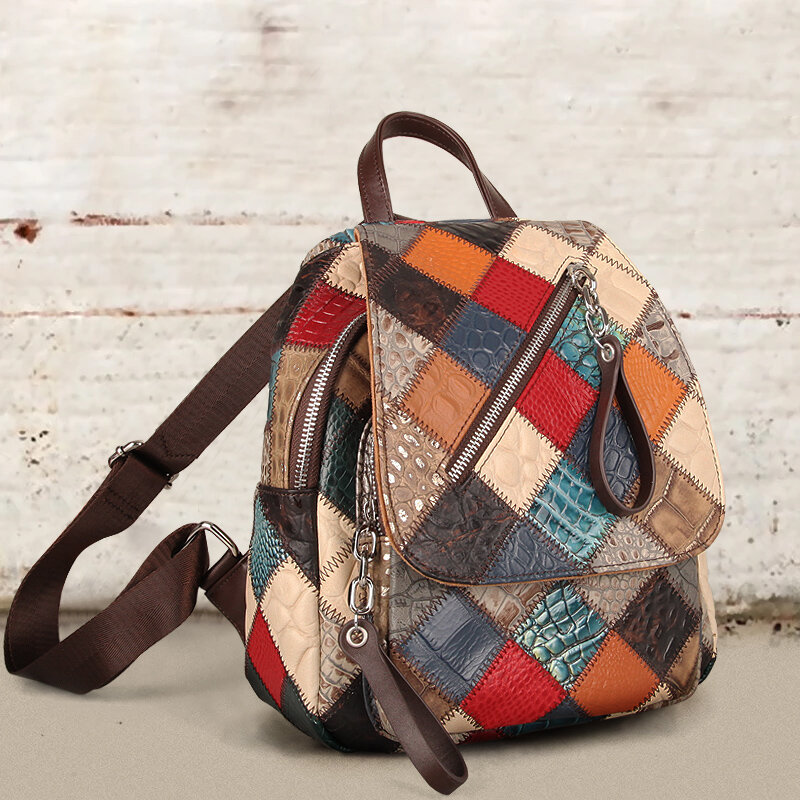 Mochila De cuero con contraste de Color para mujer, bolso escolar de alta calidad, bolsa de viaje, Y2k, 39, 2023
