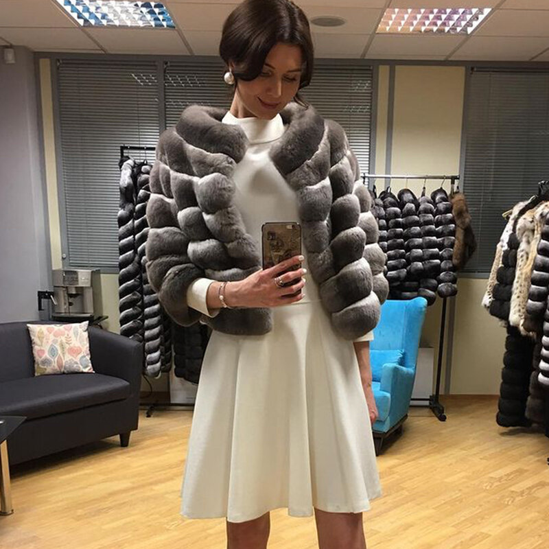 Manteau en fourrure de lapin pour femme, veste courte, tendance, automne-hiver