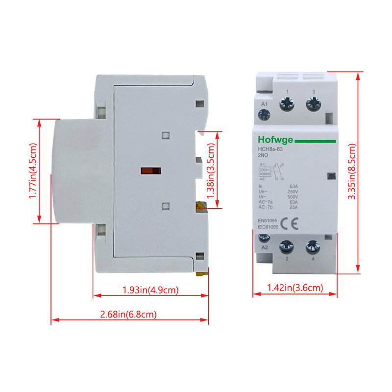 HCH8s-63 Household Contactor 2P 40A 63A 2NO or 2NC  1NO1NC 24V 110V  220V Automatic  Contactor Din Rail Type