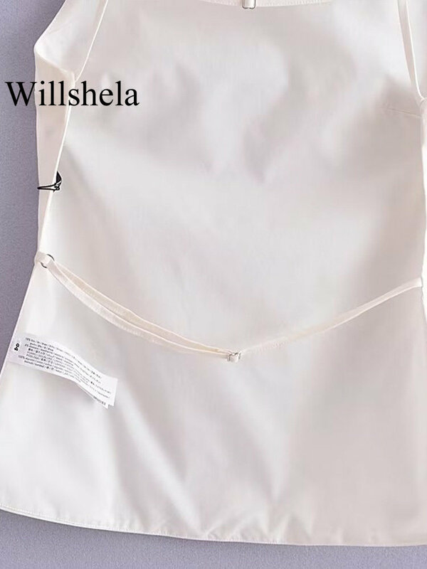 Willshela-Camisola sem costas com alças finas para mulheres, renda sólida, gola quadrada, tops chiques femininos, moda vintage