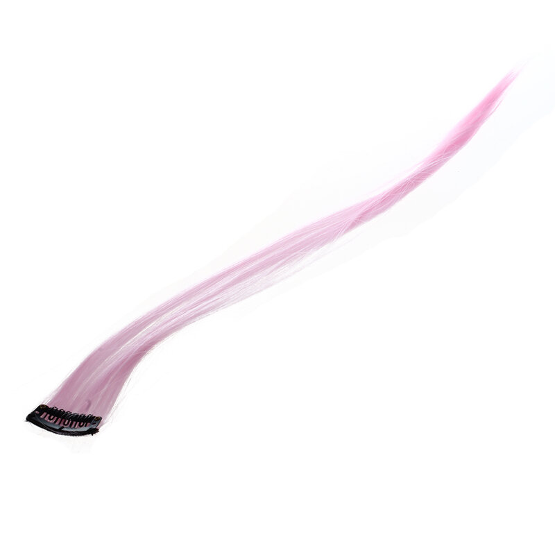 Extensão de cabelo liso longo para mulheres, pedaço de cabelo sintético colorido com clipe, pedaço de cabelo colorido rosa 1pc
