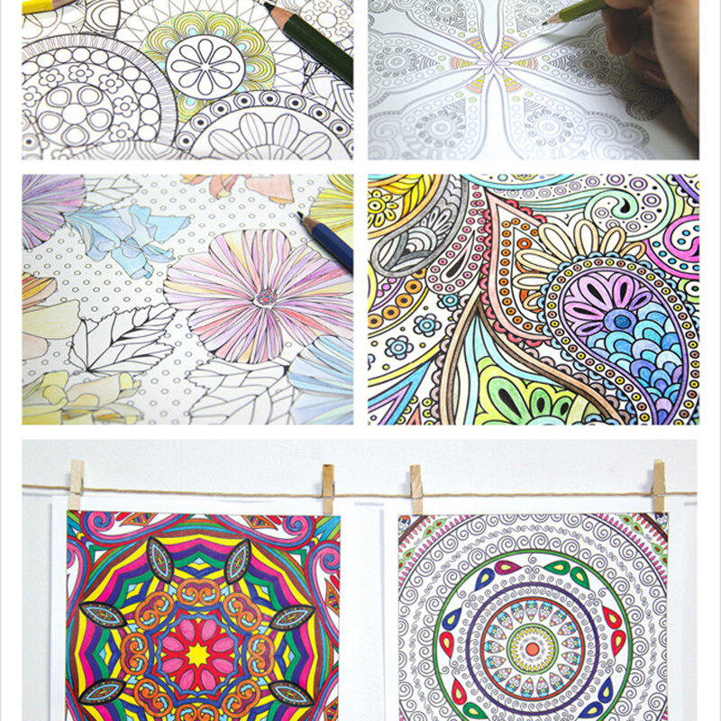 New 24Pages  Mandalas Coloring Book For Adults Children Relieve Stress Kill Time Secret Garden Graffiti Drawing Book Stationerys