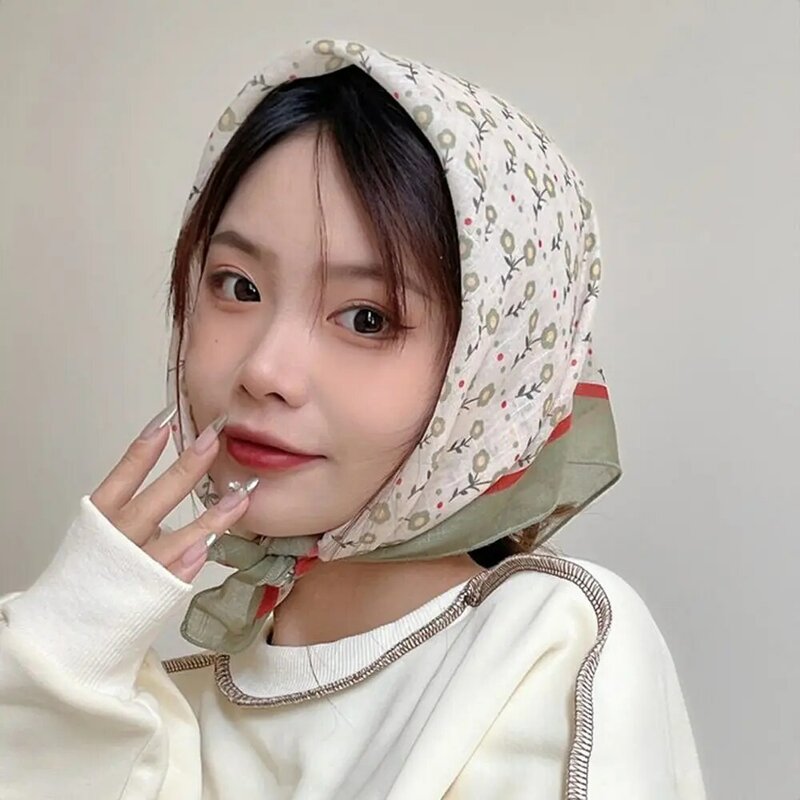 Opaski plażowe modne na głowę na wiosnę cienkie chusty damskie chustki bawełniane koreańskie opaski na głowę kwiatowy kwadratowy szalik