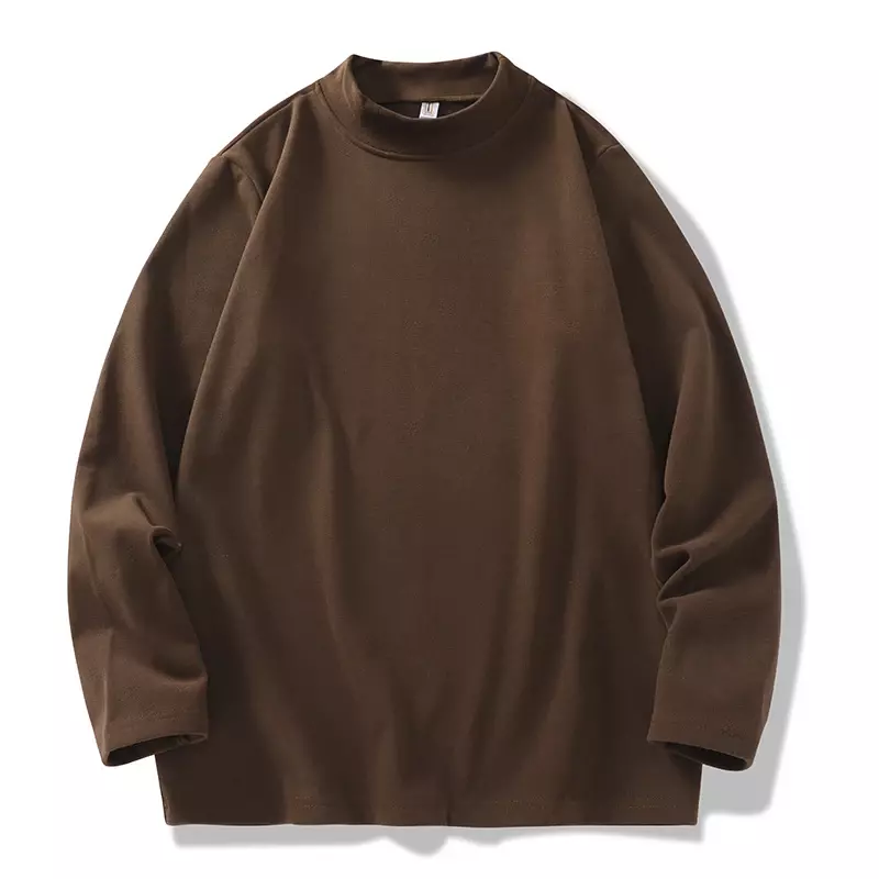 Camiseta de lana de Base sólida para hombre, Jersey cálido de Cuello medio alto, manga larga, ropa informal, camisa de fondo