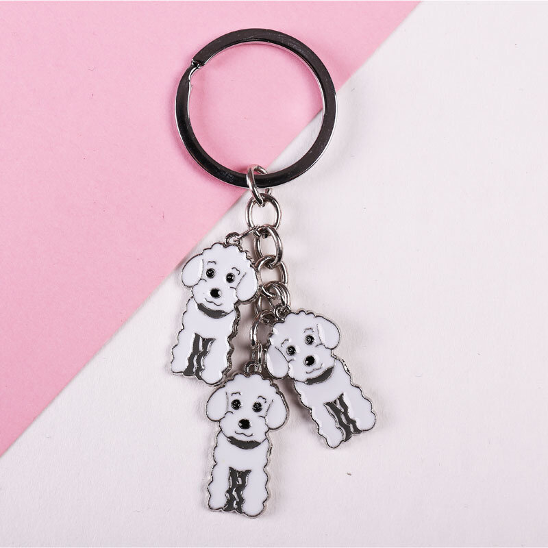Gantungan kunci pudel lucu gantungan kunci logam Enamel kartun anjing gantungan kunci untuk Wanita Pria tas hadiah mobil gantungan kunci perhiasan gantungan kunci