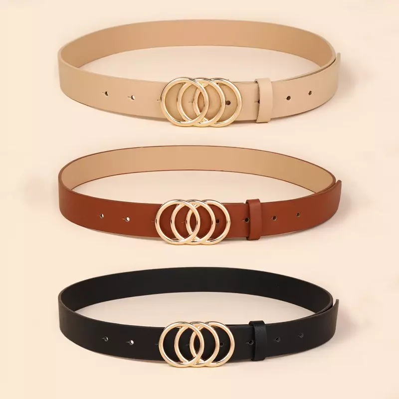 1 Stylish Women's Belt with Three Ring Alloy Buckle Decoration for Women's Trendy Versatile Belt Waist Belts
