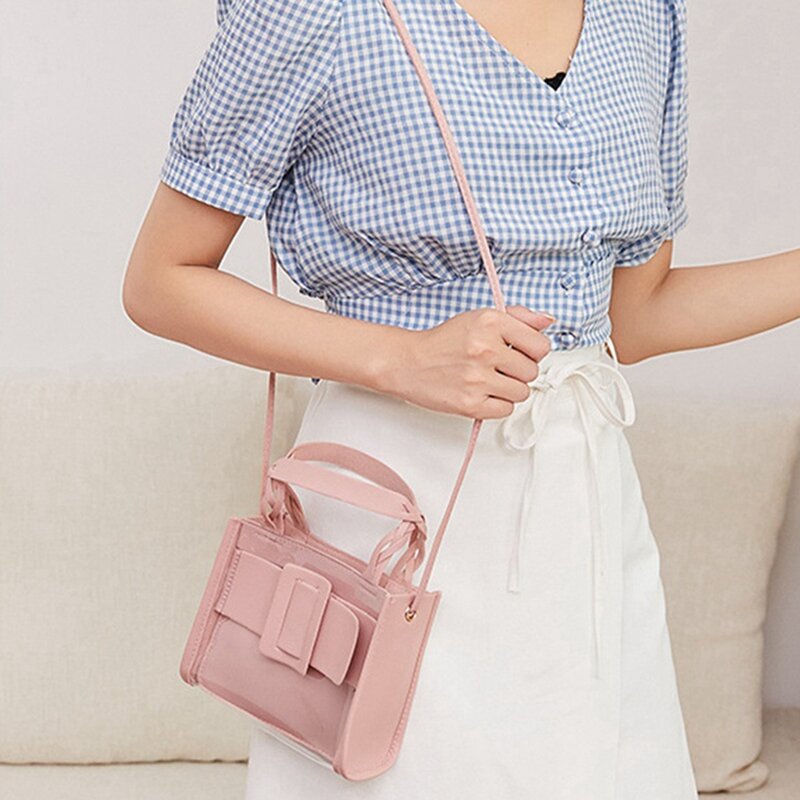 Fashion Ladies Transparent Jelly Candy Color Flap Women Casual Shoulder Buckle Messenger Handbag Crossbody Bag