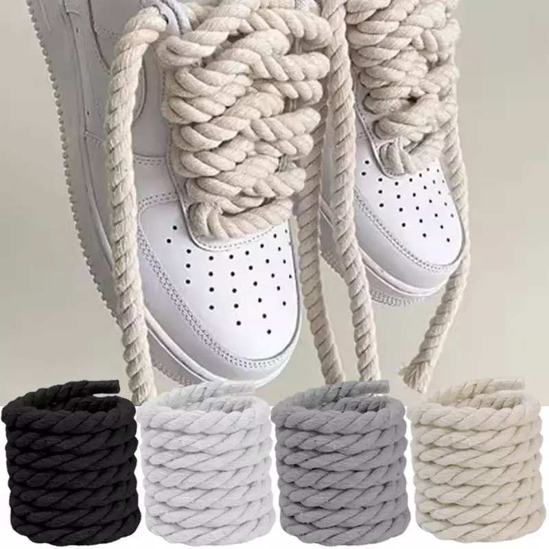 굵은 코튼 린넨 트위스트 직조 신발 끈, 목재 로프 끈, 남성 여성 트렌드 개성 스포츠 캐주얼 신발 끈, 120 cm, 140 cm, 160cm, 2 개