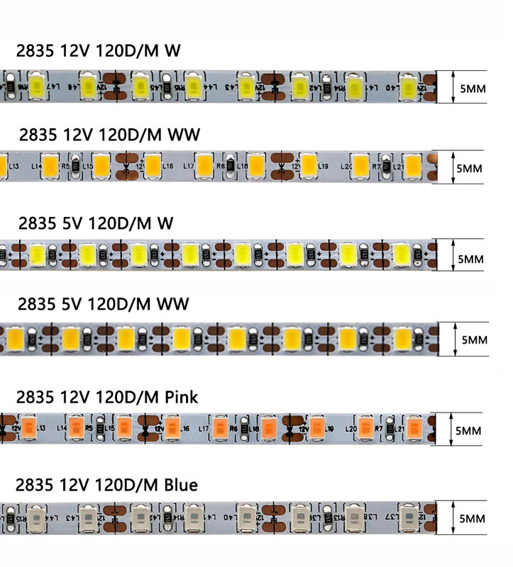 Bande LED étroite, blanc chaud, rouge, vert, bleu, ruban, 12V, 24V, largeur 3mm, 4mm, 5mm, 2835, 120 gible/m, 2016, 180 gible/m