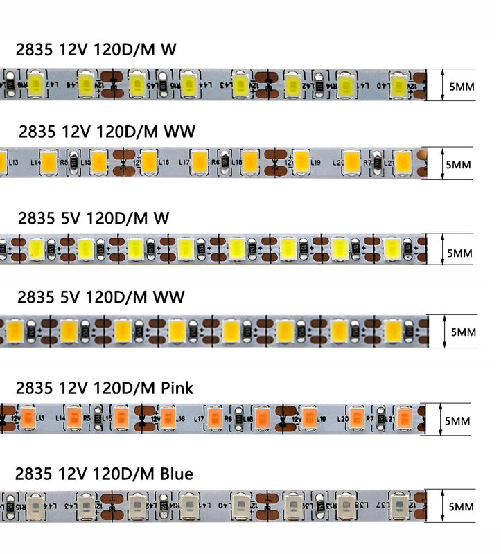 Strip LED 3mm 4mm 5mm lebar sempit 2835 120LED/m 2016 180LED/m Putih Hangat putih merah hijau biru pita pita LED 12v 24v