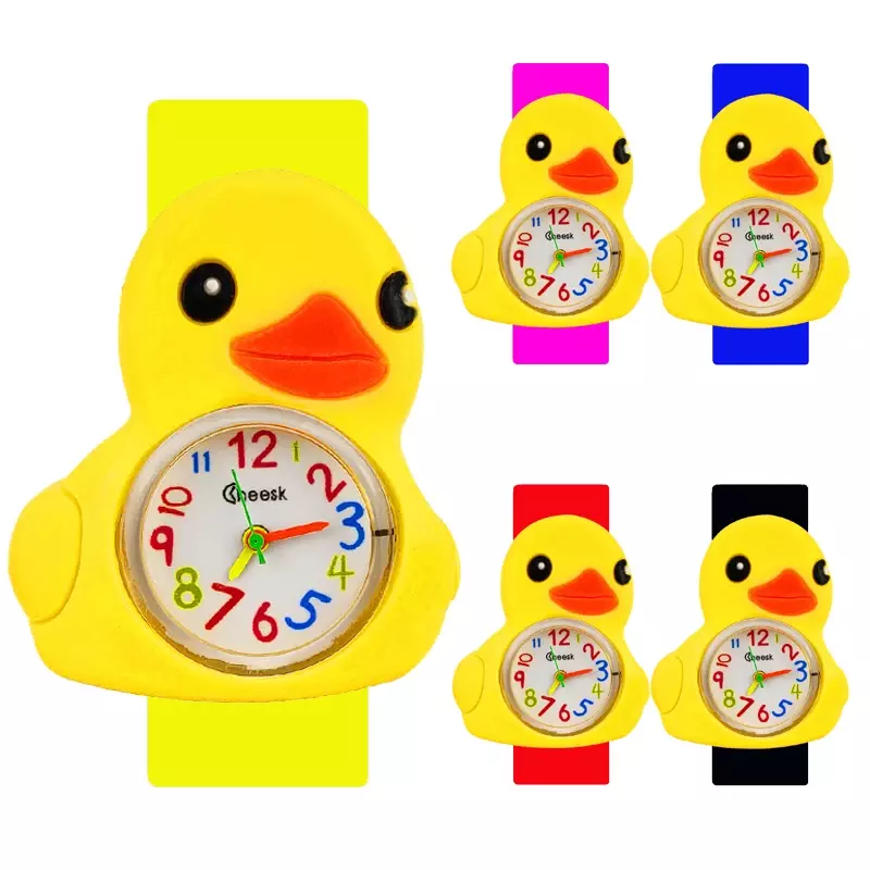 Moda dos desenhos animados aves estilo crianças relógios iluminação tempo mundo brinquedo bonito frango/pato/porco dial criança relógio de quartzo