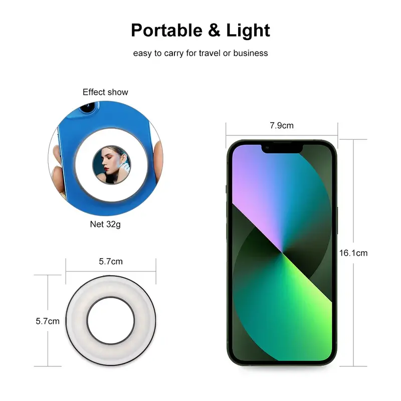 AKIMID Magsafe dengan cermin magnetik mengisi cahaya untuk ponsel Apple kecantikan Video foto Mini cahaya lembut melalui