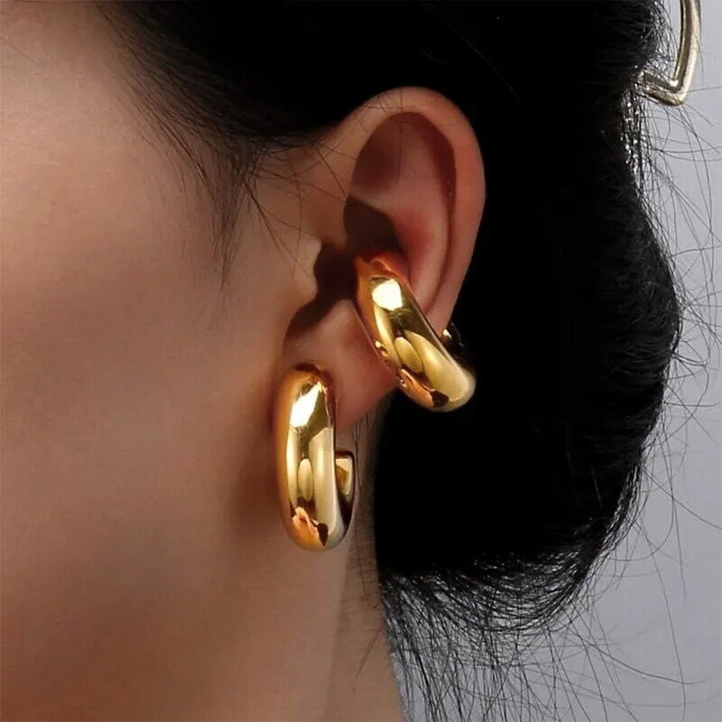 Duże złote Aros kreatywne kolczyki dla kobiet z teksturą helisy lekka fałszywy Piercing Oreja klipsy do uszu Pendientes Acero nieutlenialna