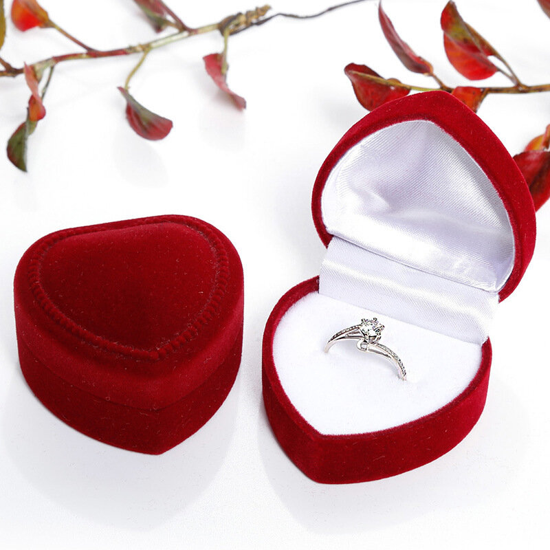 Velvet Heart Shaped Ring Box Earrings Jewelry Packaging Gift Box Proposal Engagement Wedding Ring Box Jewelry Counter Display