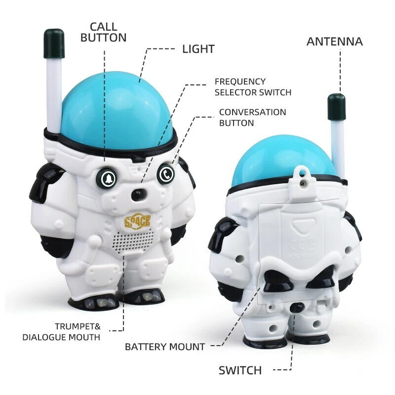 2Pcs Walkie Talkie Chidren Two-way Radio Transceiver Set Astronaut Walkie-Talkie Christmas Birthday Gift For Kids Outdoor Toys