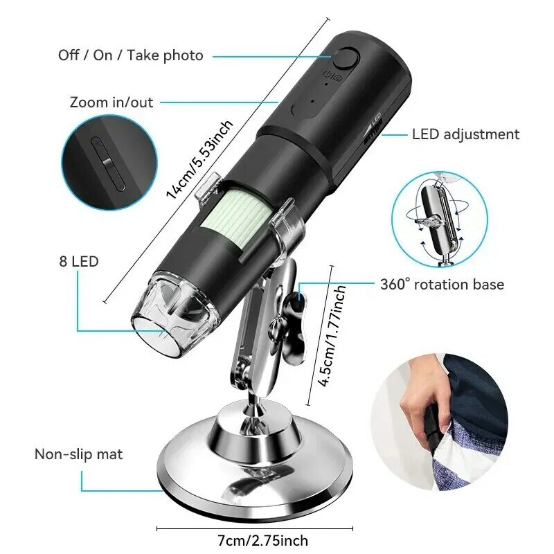 Drahtloses digitales Mikroskop 50x-1000x Vergrößerung flexibler Ständer für Android iOS iPhone PC elektronisches Stereo-WLAN-Mikroskop