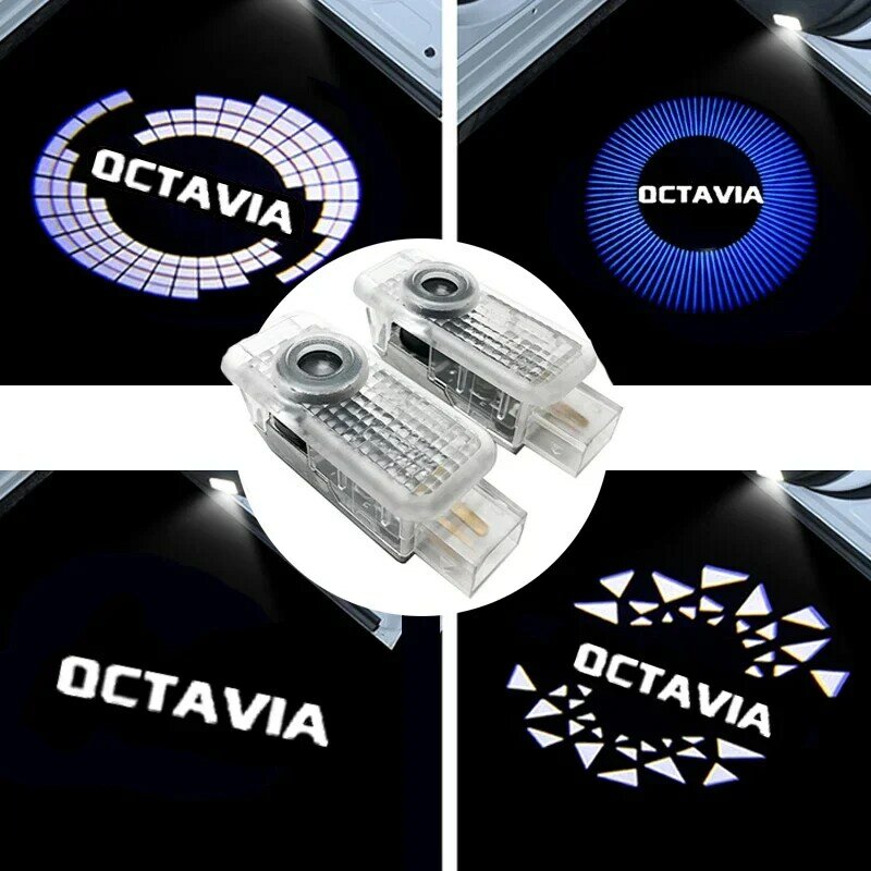 Lumières de logo de bienvenue de porte de voiture à LED, budgétaire de courtoisie, lampe d'ombre fantôme, accessoires pour Skoda Octavia 2015-NOW 2019 2023 2020, 2 pièces