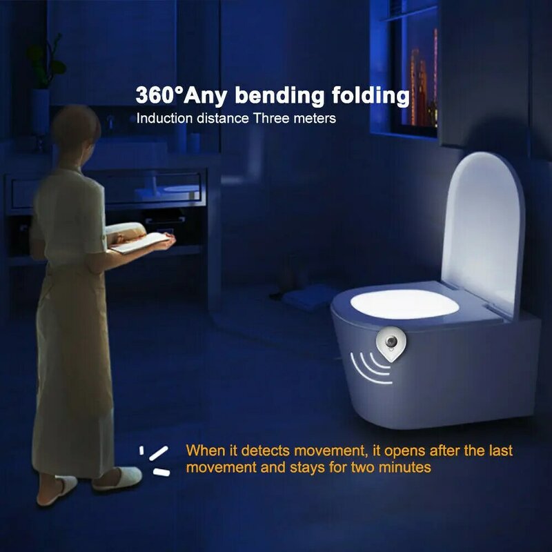 Coquimbo lampu Toilet Sensor gerak 16 warna, lampu latar dioperasikan baterai untuk mangkuk Toilet cocok untuk Toilet kamar mandi