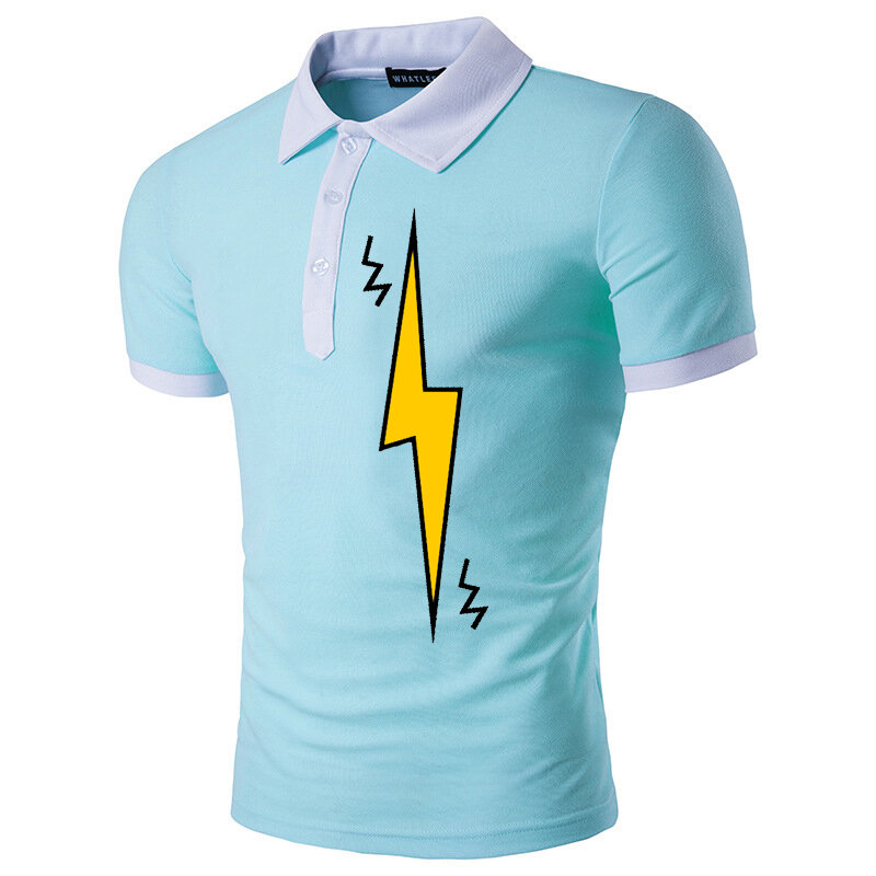 Camiseta de manga corta con estampado de rayos para hombre, Polo de verano con bloqueo de Color
