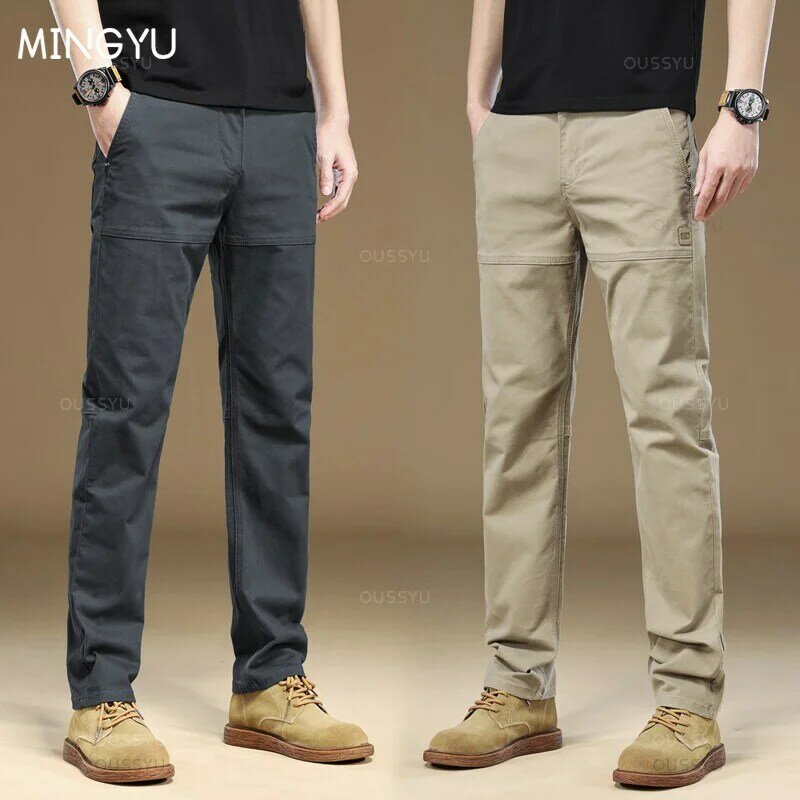 MINGYU-pantalones Cargo de trabajo para hombre, ropa de marca, 97% algodón, grueso, Color sólido, gris coreano, informal, talla grande 38 40