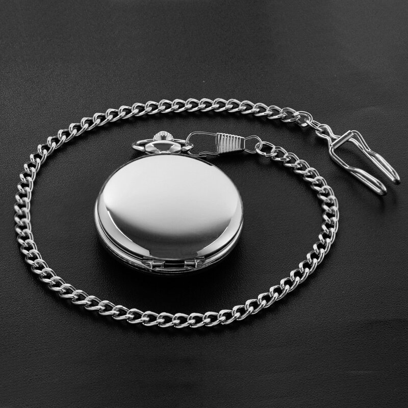 Reloj de bolsillo de cuarzo liso para hombre y mujer, colgante de aleación con cadena, plata, bronce, negro y oro pulido, regalo, nueva moda