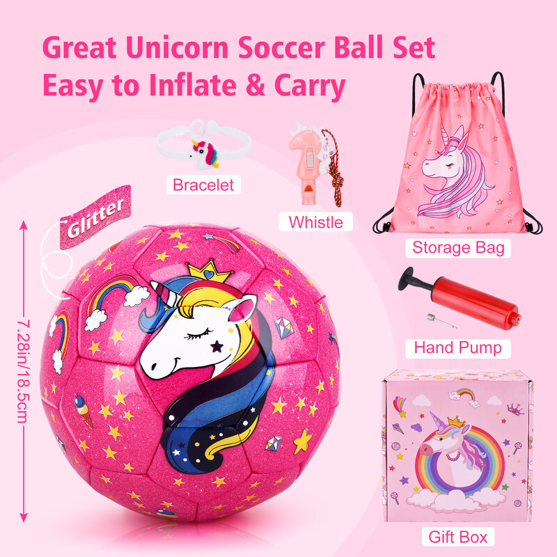 Kids Soccer Ball Gift Glitter Unicorns Soccer Balls Toys for Girls Boys Toddler Child 4-8 Outdoor Home Sport Christmas Gifts