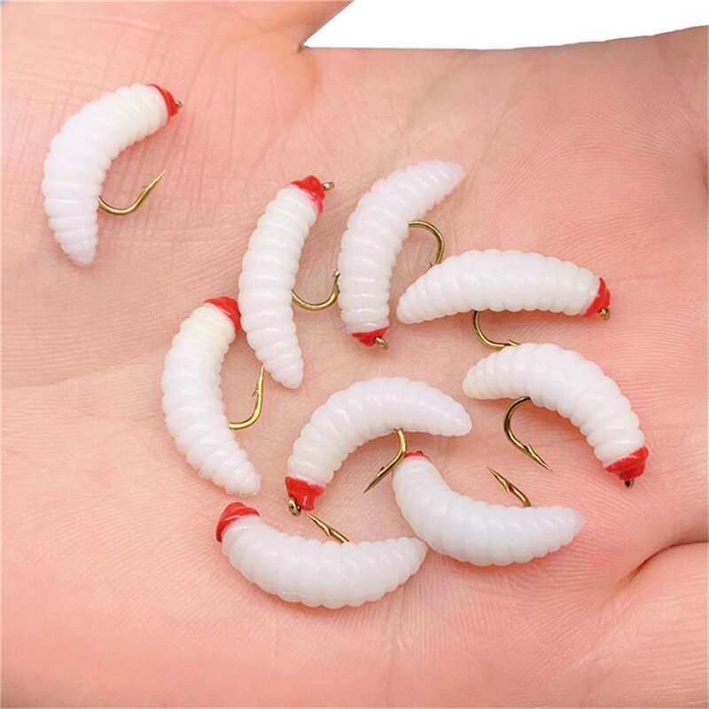 1Pieces/3Pieces  Brass Bead Head Fast Sinking Nymph Maggots Bug Worm Flies Trout Fly Fishing Lure Bait