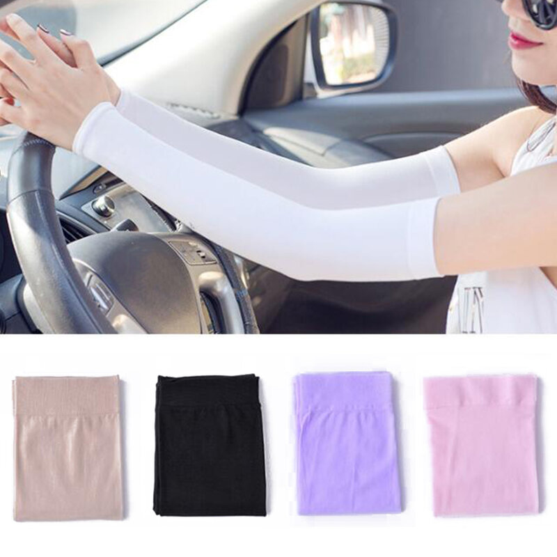 1 pair Ice Sleeve Arm Cover Men Women Arm Sleeves Summer Sun UV Protect Outdoor Driving Arm Cover Solid Color Oversleeve Cuff