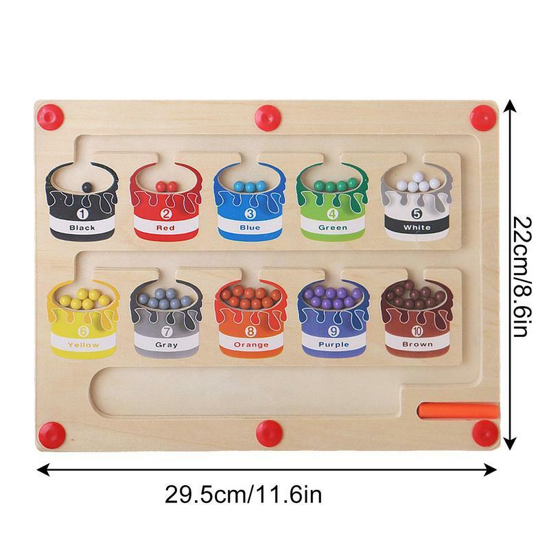 Papan puzzle Magnet kayu labirin anak-anak, mainan Montessori permainan menghitung warna dan angka untuk anak