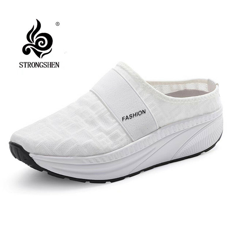 STRONGSHEN Women Shoes New summer sandals and slippers for women's outer wear thick-soled mother shoes light Baotou half slipper
