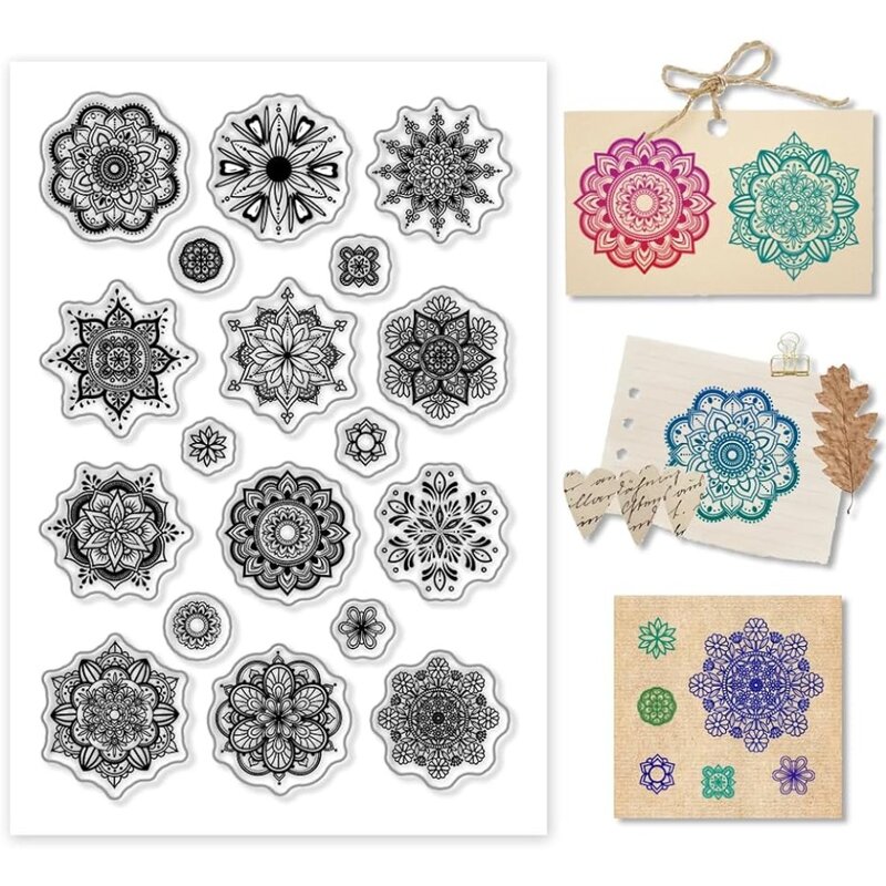 Mandala Clear Stamps for DIY Scrapbooking, Flowers Transparent Silicone Stamp Seal Circle Flower Decorative Paper Craft Stamps