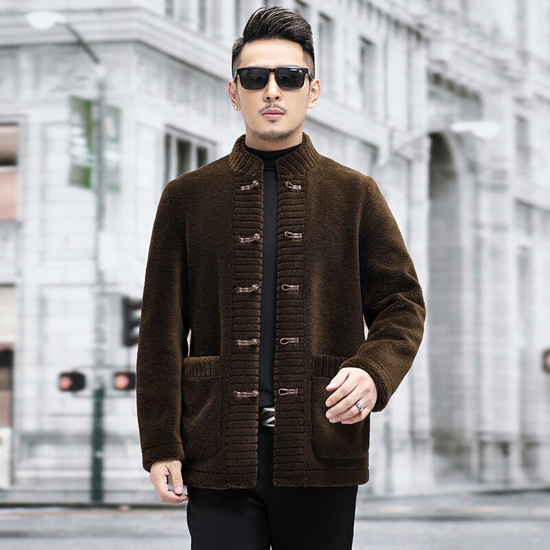 Fashion Men 2023 Winter Sheep Shearing Warm Coats Men's Stand Collar Real Fur Outerwear Male Genuine Wool Fur Jackets P513