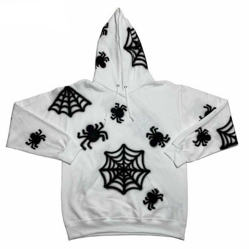 Fashion Men and Women Y2K Loose Coat Top Gothic Spider Web Cosplay Costume Spring and Autumn Print Long Sleeve Hooded Sweatshirt