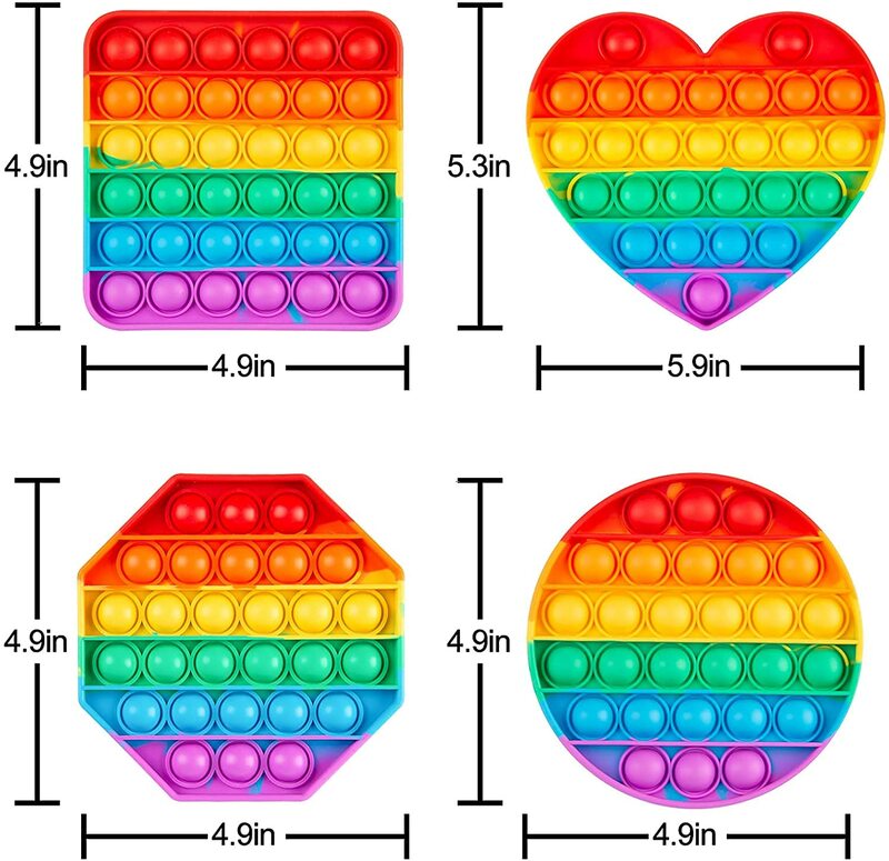 Pop Fidget Toys, Silicone Push Pop Bubble Toys for Kids and Adults Rainbow Fidget Poppers Square Octagon Heart Round Shape