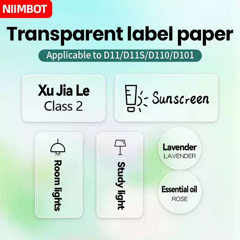 Niimbot-Papel de etiqueta transparente D110/D11/D101/H1, papelería, nombre, pegatina impermeable, máquina de etiquetas de taza de agua de dibujos animados, Prin
