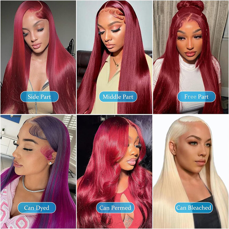 99j Burgundy Lace Front Wigs Human Hair 26 inch 13x6 Lace Front Wigs Human Hair Straight Red 200 Density HD Lace Front Wig