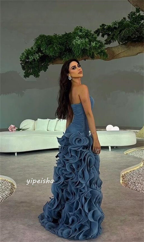 Prom Dress Saudi Arabia Satin Pleat Ruched Homecoming A-line Strapless Bespoke Occasion Gown Long Dresses