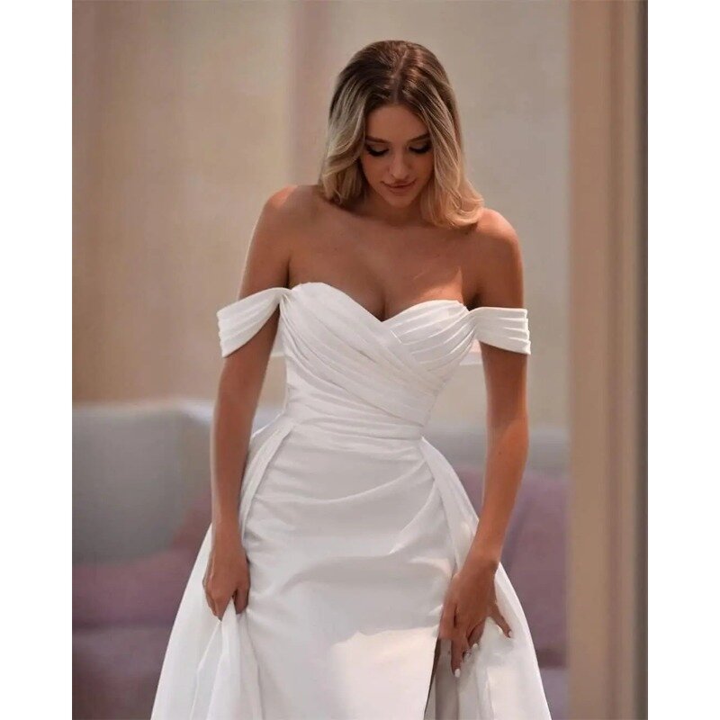 Wakuta Long Off Shoulder Prom Dresses for Women Satin Ruched Evening Gowns vestidos formales vestidos de coquetel with Slit