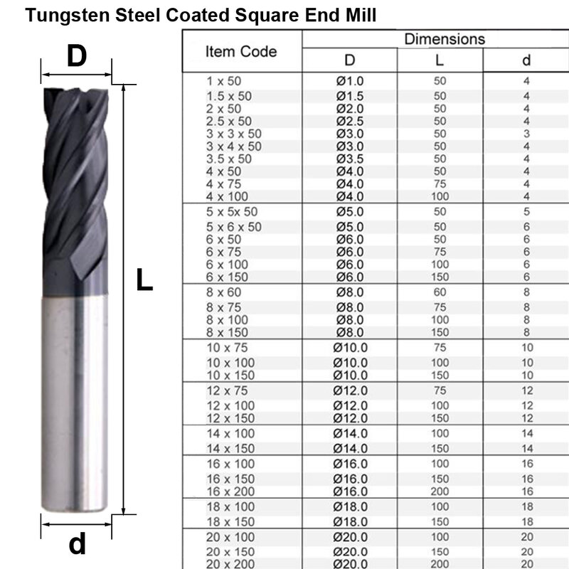 MZG-Tungsten Steel Milling Cutter, Ferramenta de carboneto de liga, End Mill Cutting, 4mm, 5mm, 6mm, 8mm, 12mm, HRC50