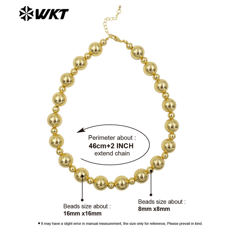 Женское ожерелье с длиной 18 дюймов, новое популярное простое крутое покрытое настоящим золотом 18 К, большое Латунное шариковое украшение 16 мм