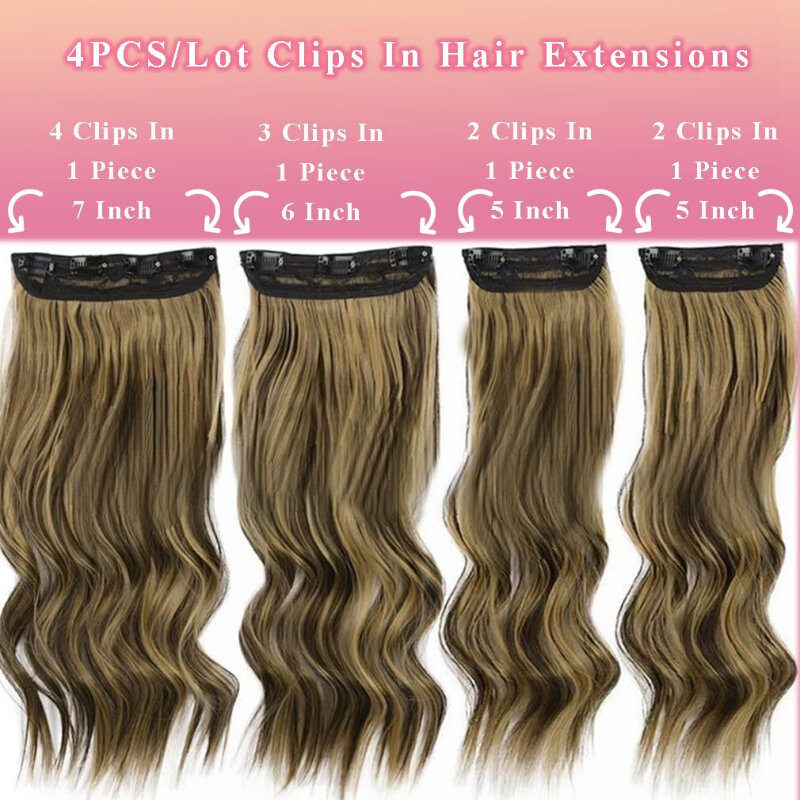 Clip in synthetischen Haar verlängerungen lange gewellte vierteilige Set 11Clips voller Kopf Doppels chuß Haar teile für Frauen tragen leimlose Perücke