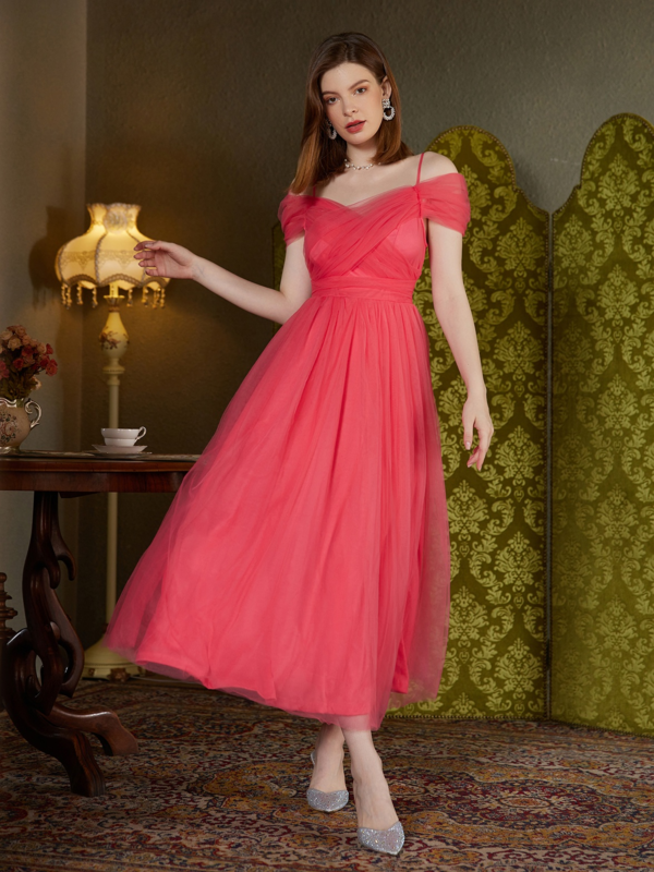 2022 granatowa, zielona Off Shoulder Mesh sznurowane Tea-Length suknia balowa Celebrity Homecoming Quinceaneras sukienka koktajl Vestidos