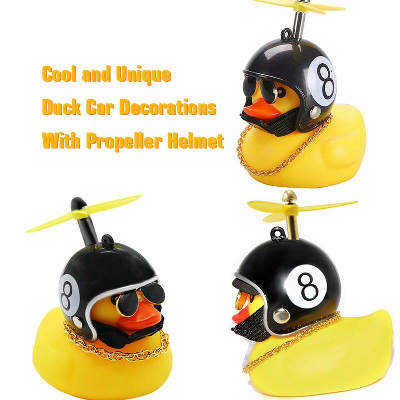 2PC Car Duck With Helmet Propeller Wind-breaking Yellow  Duck Auto Internal Decoration Car Ornaments without light