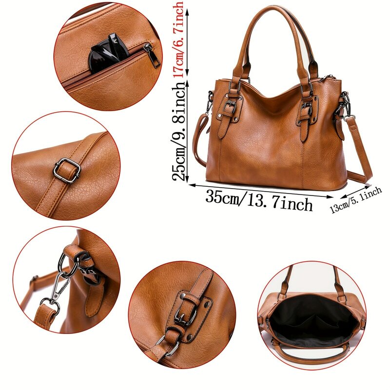 Women Handbags Tote Bag Soft Pu Leather Retro Designer Large Capacity Multi-pocket Casual Ladies Shoulder Crossbody Bag