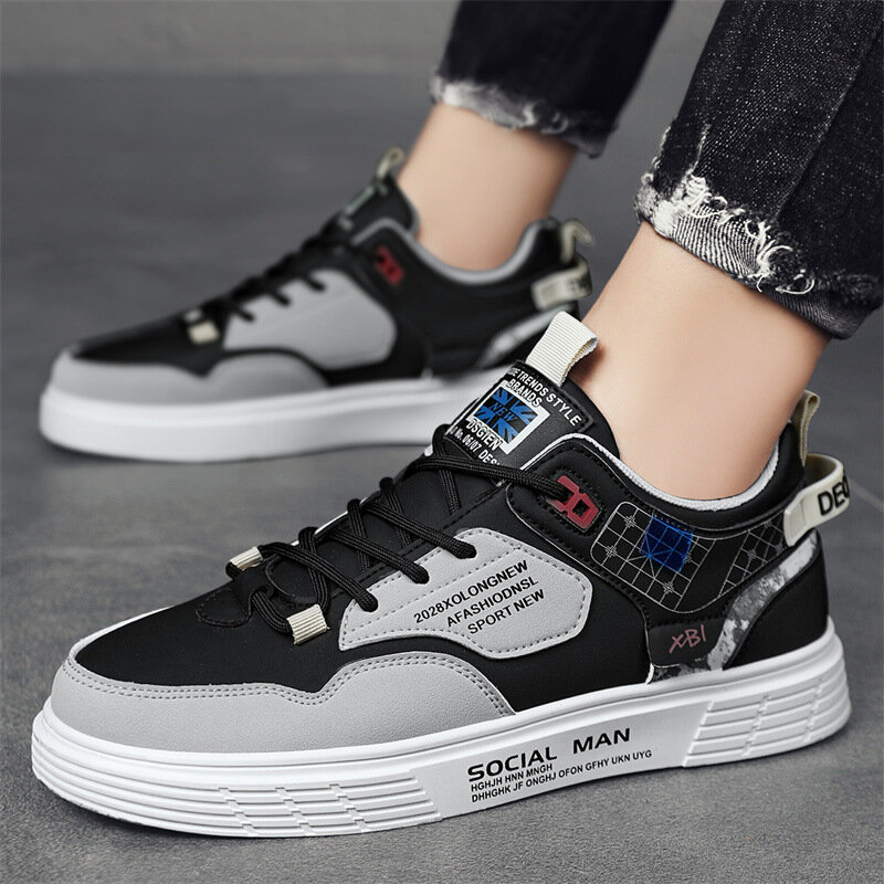 Men's Trend Casual Shoes Leather Shoes White Sneakers Breathable Leisure Male Sneakers Non-slip Footwear Men Vulcanized Shoes